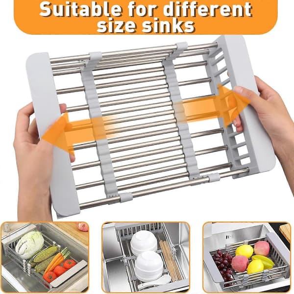 Extendable Dish Drying Rack, Extendable (26 CM-46.5 CM), Stainless Steel Dish Rack, Over Sink Dish Drying Rack, for Kitchen Counter -Yx