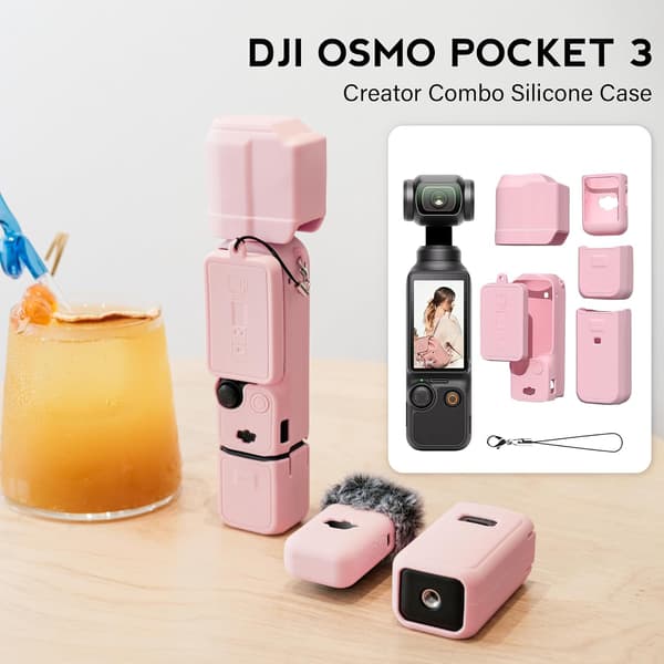 Pink, suitable for DJI Osmo Pocket 3 / Xtra Muse camera, soft silicone grip cover with screen and microphone protection,