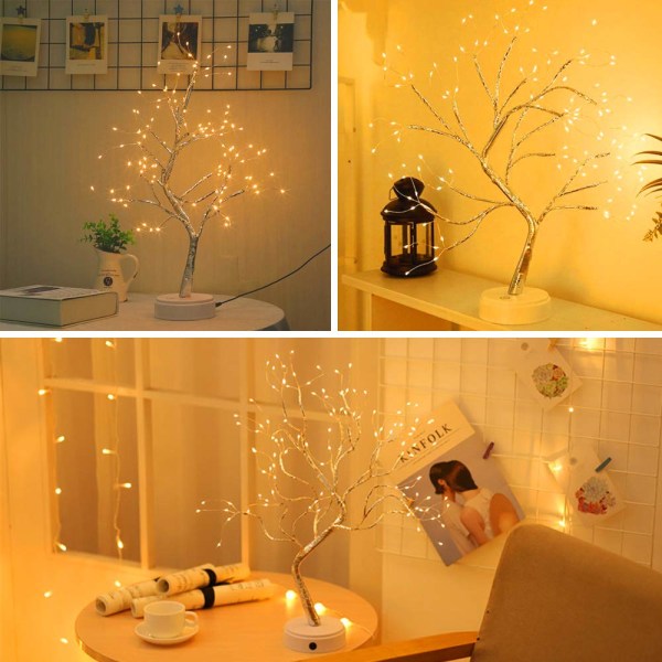 LED-bonsai-trädlampor med knapp, USB -trädlampa med batterilåda, nattlampa kontor, vardagsrum, halloween, jul