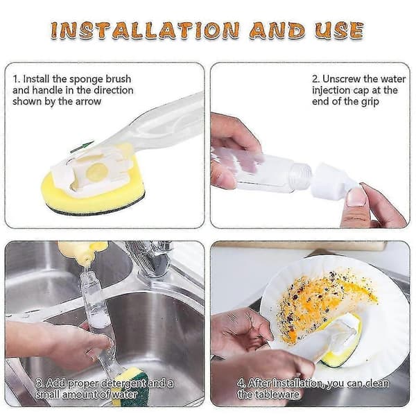 Heavy Duty Dish Scrubber with Handle, Dish Brush with Handle, Non-Scratch and Reusable Sink Scrubber (9 Pcs)