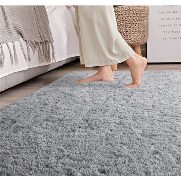Moderna fluffiga mjuka mattor i vardagsrummet Lämpliga för barns sovrum Heminredning sovrumsinredning Ultramjuk matta (grå