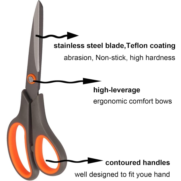 2 pakkaus 8" titaaniset tarttumattomat sakset, yleiskäyttöiset ammattikäyttöön sopivat ruostumattomasta teräksestä valmistetut sakset, pehmeä ote, suorat toimistosakset
