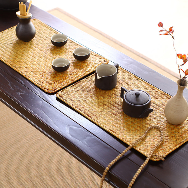 Helt naturligt handgjort vävt trä köksmatta, bordstabletter set med 2, utomhusrotting sjögräs, miljövänlig flätad bambu Cor