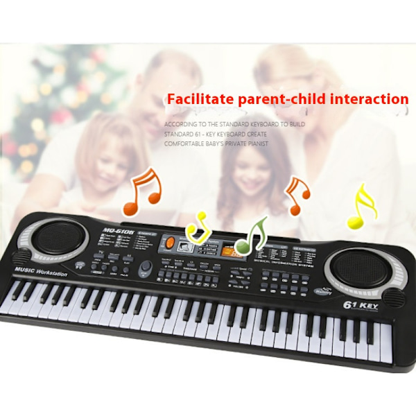 61-tangent sort klaver til børn bærbar elektrisk digital klaver keyboard musikinstrumenter legetøj multifunktion med mikrofon