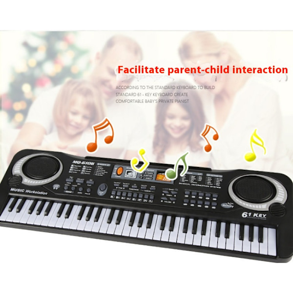 Sort Børns Keyboard med Mikrofon, Bærbar 61 Tangent Klaver Keyboard Digitalt Klaver Børns Keyboard til Begyndere Elektronisk