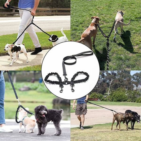 2 Dog Leash, Tangle-Free Double Leash for Dog Walking Training 360° Swivel Adjustable Reflective Length Double Thread Divider for Two D
