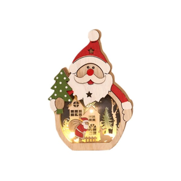 Santa ClausWooden Santa/Snowman Light Ornament Diy Faux Wood Tabletop OrnamentSanta Claus