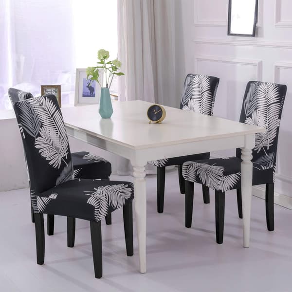 Elastisk stoltrekk for spisestoler, bryllup, hotell, bryllup (grå palmeblad, 4)