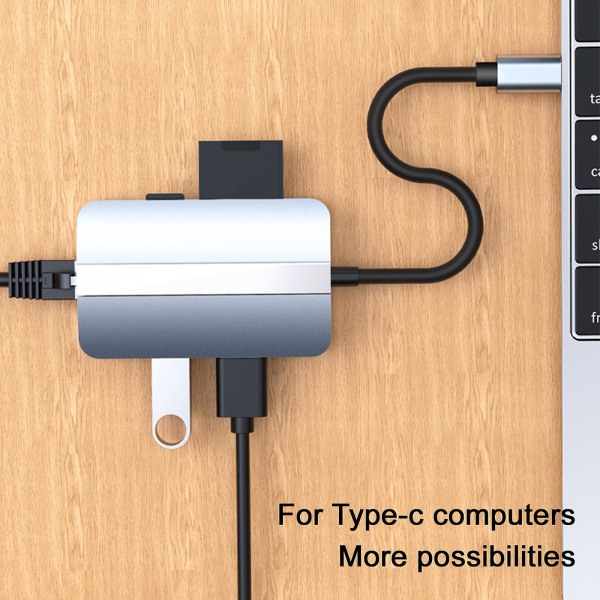 Usb Hub 5-i-1 Hub Usb3.0 One-drag-fire Notebook Mobiltelefon Nettbrett Type-c Splitter Usb Extension D Silver