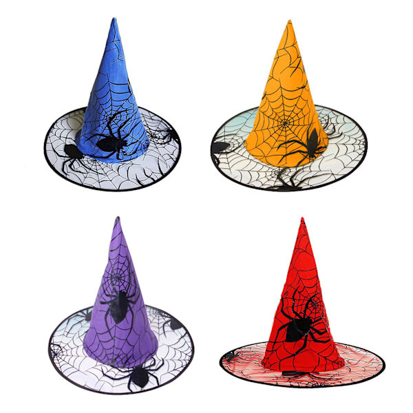 Halloween-heks hat med edderkop af spunnet non-woven garn til cosplay - Blå