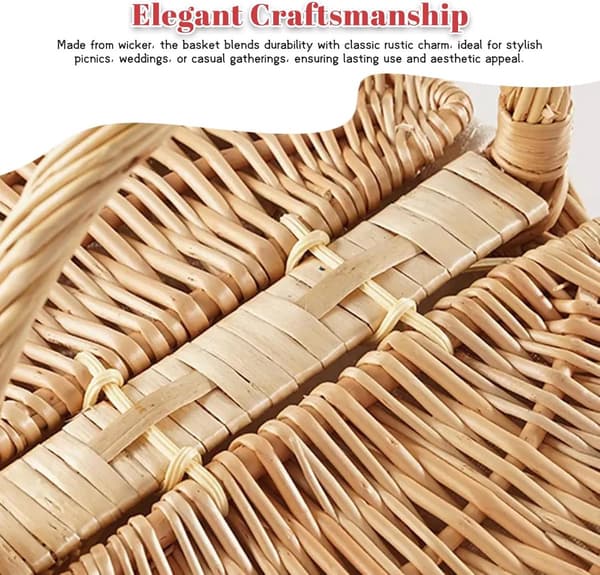 Wicker Picnic Basket with Lid, Handle and Lining - Portable for Fruit, Candy, Weddings, Outdoors - Brown
