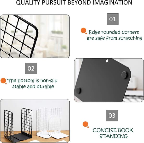 Metal Bookends, 1 Pair Modern Geometric Bookends, Large Heavy Duty Bookends for Kitchen, Black