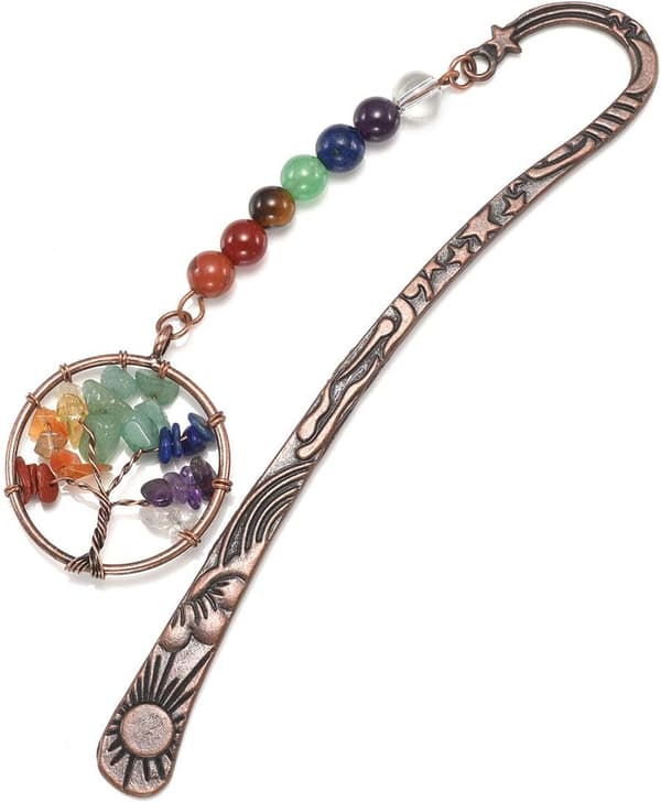 Bronse Metall Stjerner Måne Sol Bokmerke med 7 Chakra Perler Wire Wra