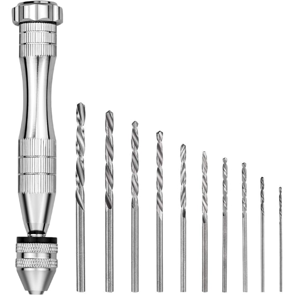 Minidrill med 10 Mikro Twistbor 0,8mm-3,0mm Twistbor Mini Mikro Hånddrill Værktøj til Model Valnød Amber Oli