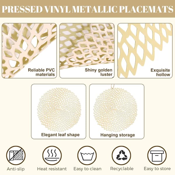24 st vinylunderlägg i bulk, metallisk design för bröllopsfester (guld)