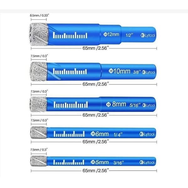 Diamond Tile Drill Bit 5-12mm Carbide Drill Bit For Glass, Granite, Marble Length 65mm Depth ≤ 35mm