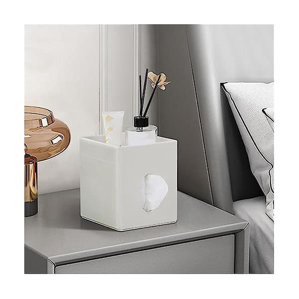 Tissue Box, PU Leather Tissue Holder for Bathroom, Office Desk, Decorative Tissue Holder (White)