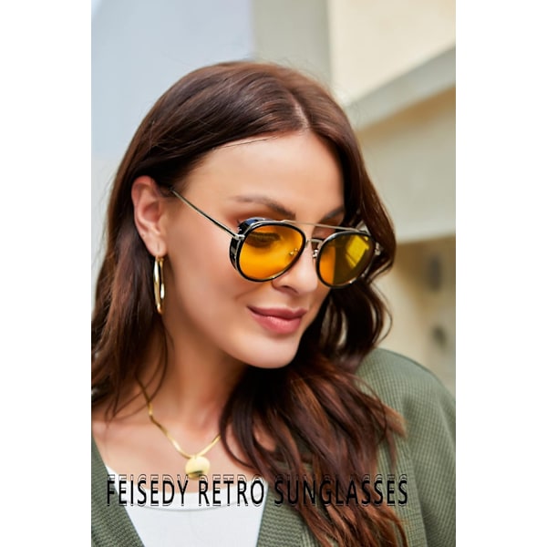 Retro Steampunk -aurinkolasit Pyöreät Steampunk Kaksoissiltaiset Aviator-lasit Naisille ja Miehille Retro paksu reunaiset aurinkolasit kaksoissiltaisilla linsseillä