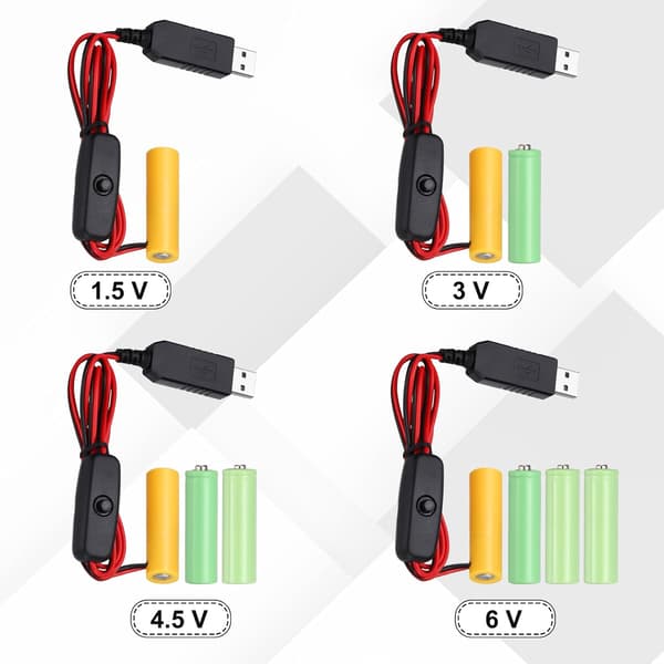 2 stk universell 5V USB strømomformer AAA-batteri på/av 3V AA 2M Black