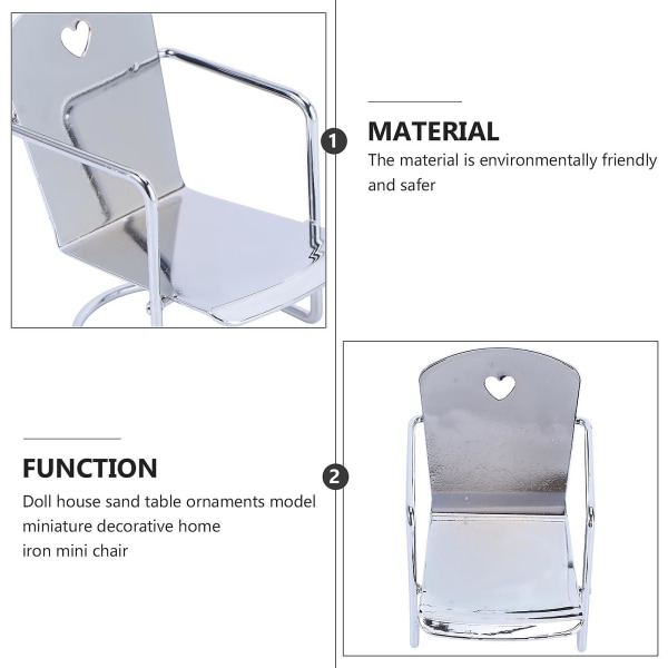 1 stk Mini Hus Scene Layout Rekvisitter Simulering Jern Stol Modell Dekorasjon Sølv 6.7x4.6cm Silver 6.7x4.6cm