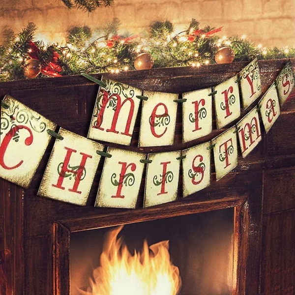 Merry Christmas Banner - Vintage Xmas Decorations Indoor For Home Office Party Fireplace Mantle$merry Christmas Akryl Banners,christmas Banner,