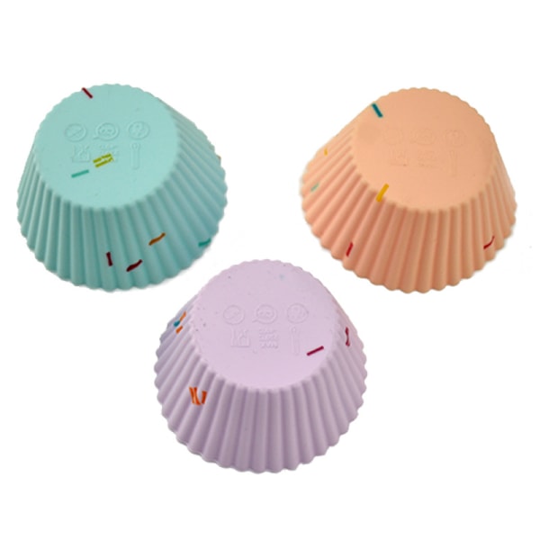 12 kuppia silikoni leivontakuppikakkuvuoret Cupcake vuoraukset Uudelleenkäytettävät tarttumattomat kuppikakkuvuoat juhlatarvikkeita varten (satunnaiset värit)