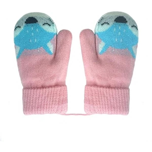 Warm, Thick Knitted Mittens with String for Children Aged 1-3 Years
