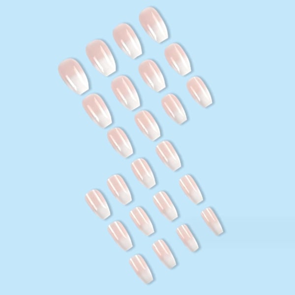 Korta Lösnaglar Kistformade Tryck på Naglar Nude Gradient Nageltippar Full Täckning Söta Falska Naglar för Kvinnor och Flickor 24 st