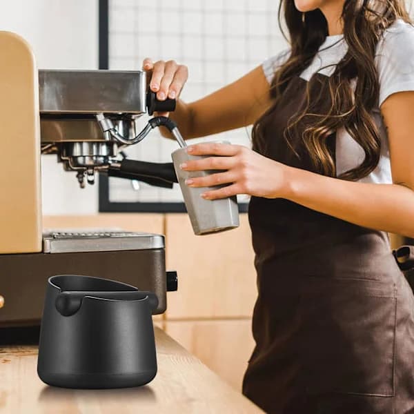 HA~Coffee Grounds Container, Espresso Grounds Knock Box, with Removable Metal Knock Bar & Non-Slip Base, Coffee Machine Accessories