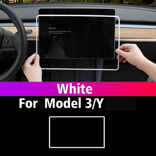 Vit dekorativ ram för bilnavigering Cover kompatibel med modell 3 modell Y 2