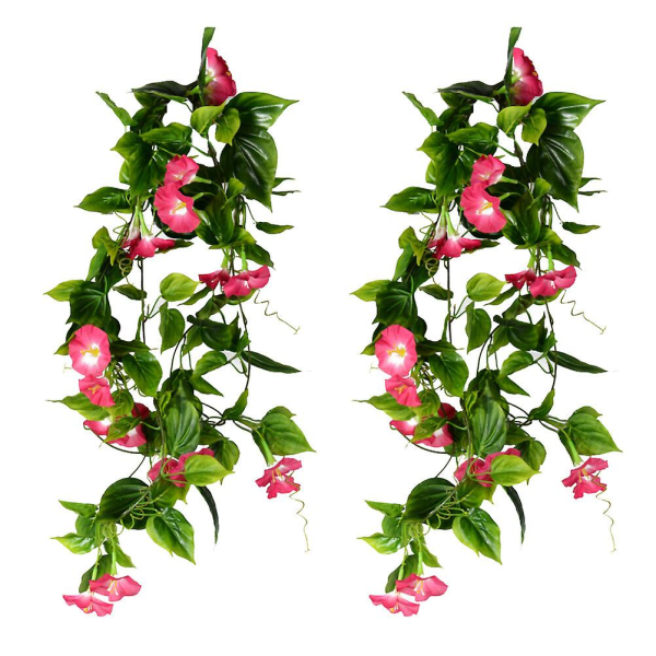 2pcs Artificial Vines Morning Glory Hanging Green Plants Silk Garland Home Garden Wall Fence Stairwa