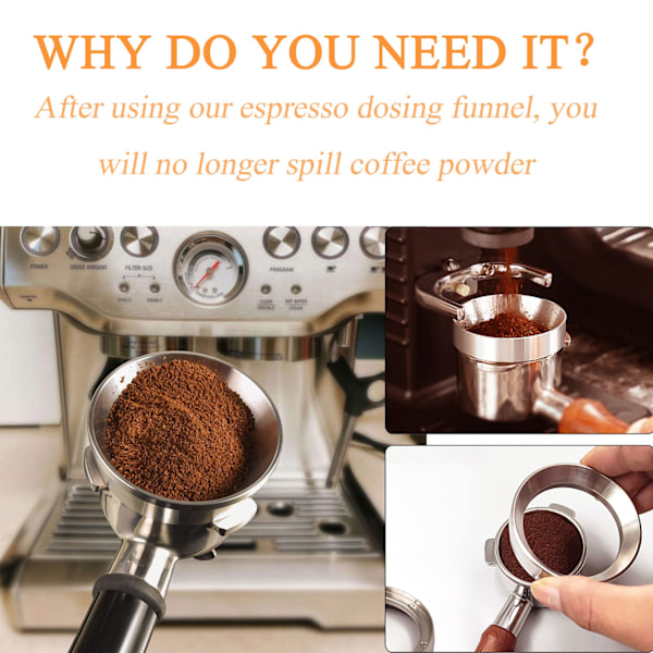 Espresso doseringstrakt i presisjonsaluminiumlegering, tilbehørsett for håndfri dosering av kaffe (51 mm)