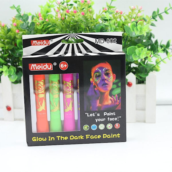 6 Pak Glødende Ansigtsmaling Kridt UV Sort Lys Makeup Neon Ansigt og Krops Normalt Sæt