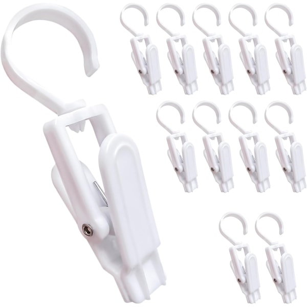 Super  Strong Plastic Family Travel Rotating Hanging Laundry Hook, hat Clip-4.3 inches (White) 12 PCS