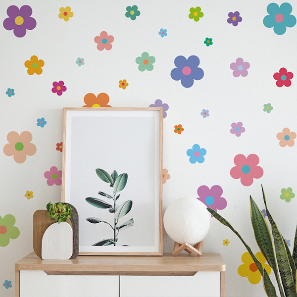 Färgglada små blommiga väggdekaler för barnrum, sängbord, garderob, förskoleklassrumslayout
