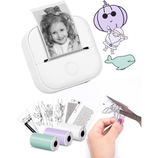 Mini Label Printer - T02 Small Portable Printer, Learning Label Printer, Notes, Pictures, White