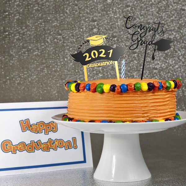 10 stk. 2021 Graduation Kageindsatser Toppers Fest Akryl Kage Dekorative Toppers Sort 14X12CM