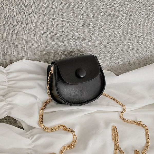 Kvinders skuldertasker Pu læder håndtaske pose Solid kæderem Crossbody taske Sort