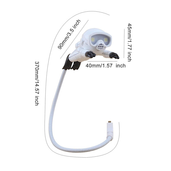 USB LED-lukuvalo Lamppu Tietokoneen Avaruusmies Astronautti Joustava USB Yövalo Valkoinen