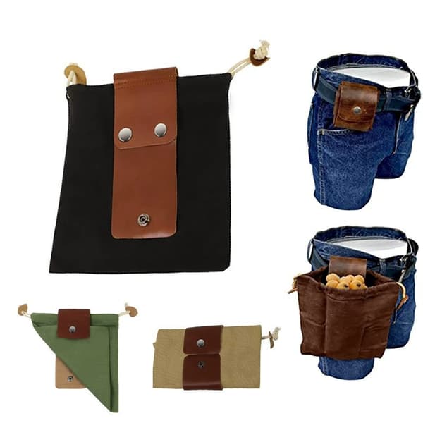 Foderpose, sammenklappelig bushcraft-taske, vokset lærreds-foderpose (PU-brun)