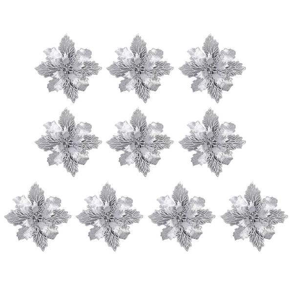 10pcs 11cm Large Faux Glitter Flower Christmas Tree Pendant Ornament DIYSilver