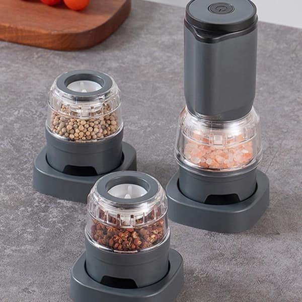 Electric Salt and Pepper Grinder, 2 Refillable Spice Jars, USB Rechargeable, Adjustable Grinding Size, Home Kitchen, White, 19x6x6cm