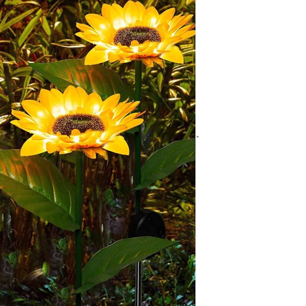 Sunflower Shape Solar Led Lights, 2 Pack Garden Waterproof Decorative With Stake For Outdoor Yard Pathway Outside Patio Lawn