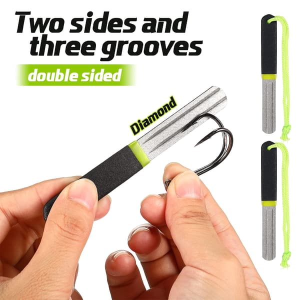 Hook Sharpener Hook File Set of 4 Diamond Fishing Hook File Portable Hook Sharpener with Double-Sided Fine and Medium Grit for Saltwater