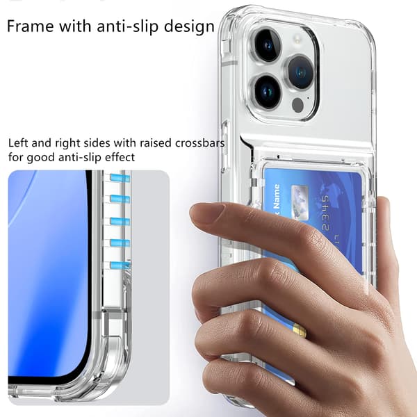 iPhone 17 Pro Max Transparent Case with Card Holder and Strap Hard PC Case Soft TPU Case Anti-Yellowing Slim Thin Shockproof Bumper Transparent Case