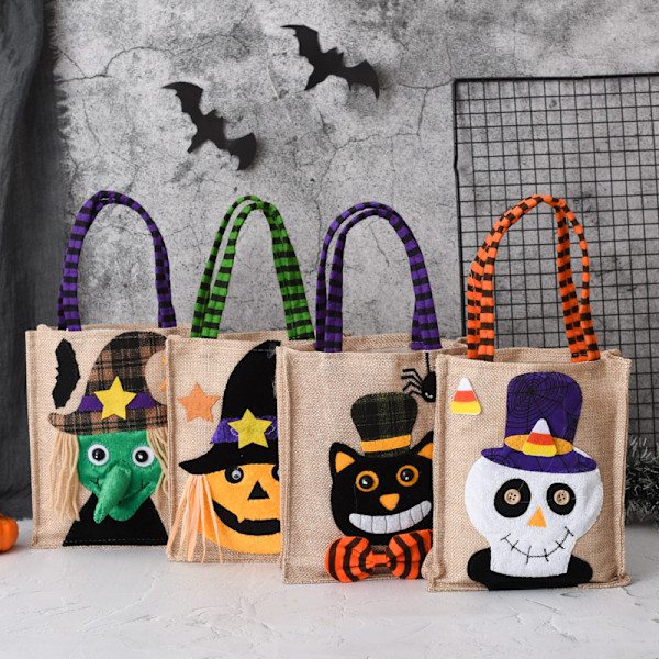 4 stk Halloween Kostymefest Godteriposer Halloween Godteri Gaveposer Gresskarpynt Ikke-vevd Tote Godteriposer