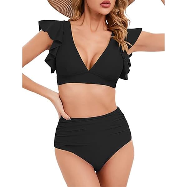 Women's Ruffle High Waisted Two Piece Tropical Pattern Swimsuit Style 2 S Style 2 S