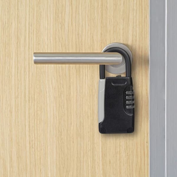 Key box with handle, 4-digit code, outdoor, small key box, HxWxD: 14.5 x 6.2 x 2.2 cm, black