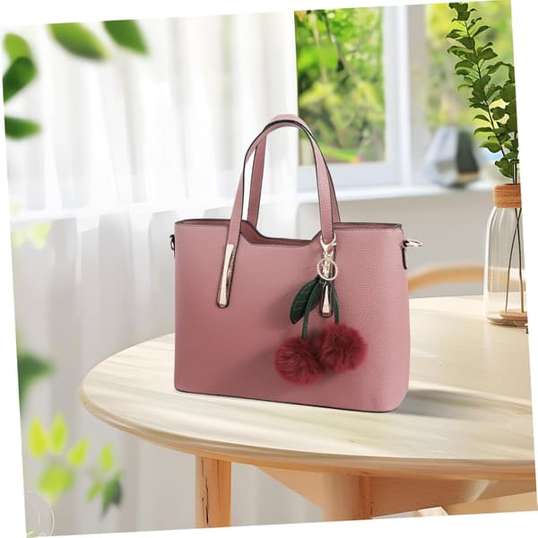 Cherry Plush Keychain Mini Handbag Charm Fluffy Bag Accessory Soft Burgundy Keychain