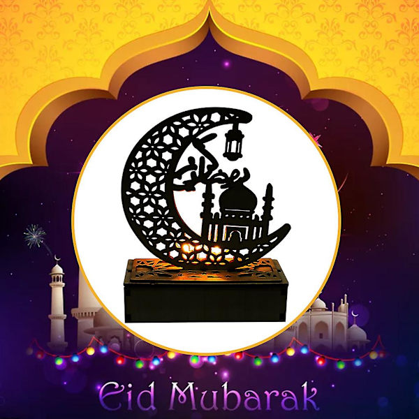 Puinen Ramadanin Kuu ja Tähti Juhlakoriste LED-Valolla Koti Sisustus DIY 3-osainen setti